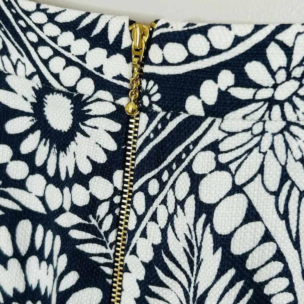 Kate Spade Floral Skirt Size 6 Classic Blue White‎ Straight Pencil Pockets
